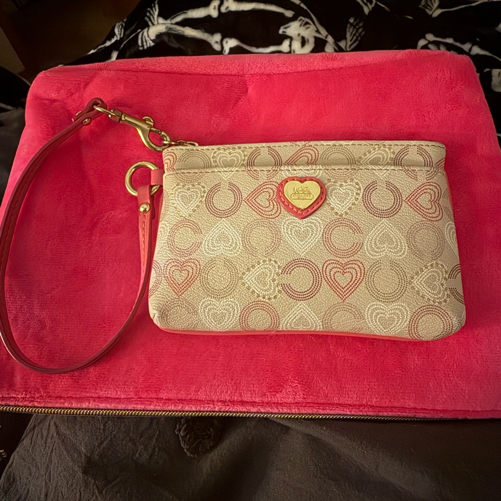 Coach Heart Motif Wristlet in Cream and Pink